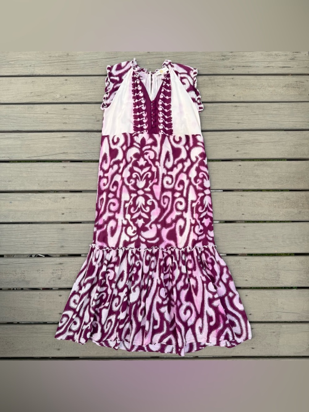 Anna Cate plum white ombré motif printed sleeveless maxi dress size XS